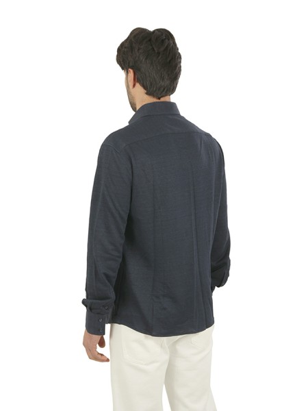 Camicia Brunello Cucinelli Jersey Mélange Blu Navy